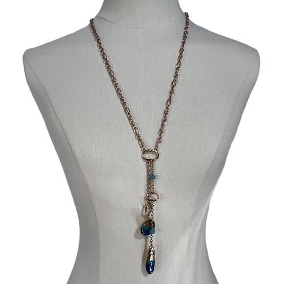 Illuminata Round Drop Earrings 20" Necklace Gold Tone Blue Green 2 Pc Set NEW! - Picture 5 of 9